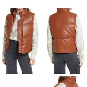 Levis 507 Quilted Faux Leather Puffer Vest in Camel